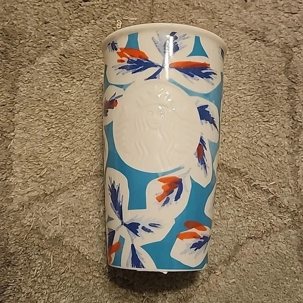 Starbucks Floral Travel Ceramic 2016 Mug Tumbler 12 fl oz